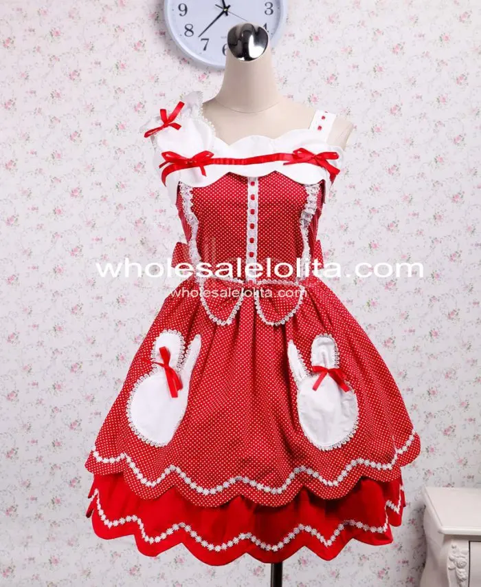 Cotton Sleeveless Bow Red With White Dot Sweet Lolita Dress Gothic Victorian Princess Style Ball Gown
Cotton Sleeveless Bow Red With White Dot Sweet Lolita Dress Gothic Victorian Princess Style Ball Gown