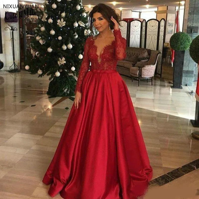 Dark Red Sexy Prom Dresses Deep V Neck Long Sleeves Sequined Lace Special Occasion Dresses Formal Evening Dresses
Dark Red Sexy Prom Dresses Deep V Neck Long Sleeves Sequined Lace Special Occasion Dresses Formal Evening Dresses