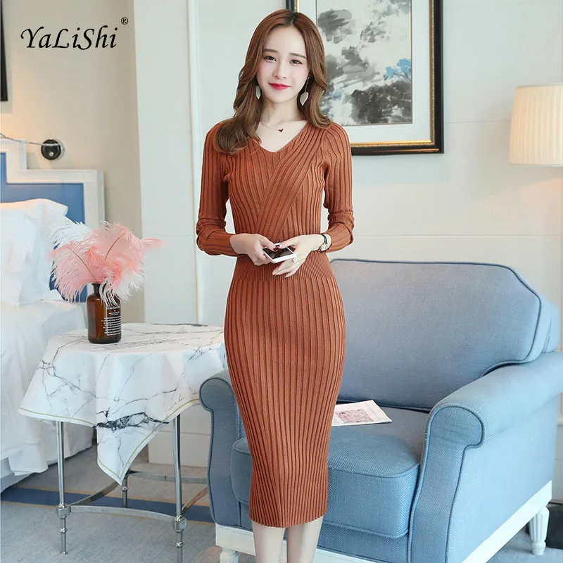 Solid Plus Size Bodycon Pencil Dress 2018 Autumn Red Long Sleeve V-neck Casual Knitting Dress Office Lady Club Dresses Vestidos
Solid Plus Size Bodycon Pencil Dress 2018 Autumn Red Long Sleeve V-neck Casual Knitting Dress Office Lady Club Dresses Vestidos