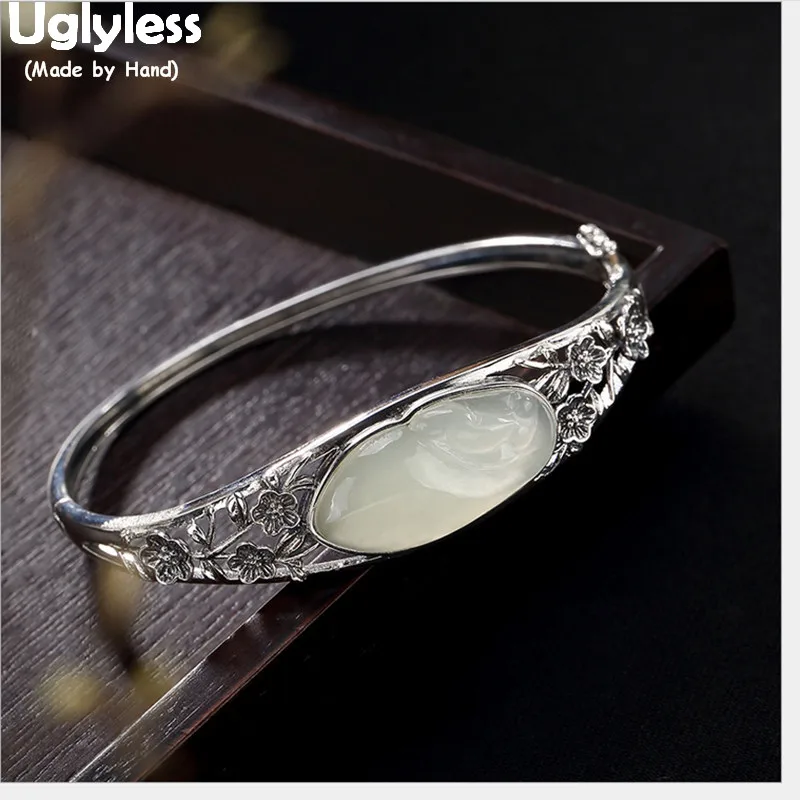 Uglyless Real 925 Sterling Silver Plum Blossom Bangles for Women Ethnic Wide Silver Bracelet Natural Jade Flower Fine Jewelry
Uglyless Real 925 Sterling Silver Plum Blossom Bangles for Women Ethnic Wide Silver Bracelet Natural Jade Flower Fine Jewelry