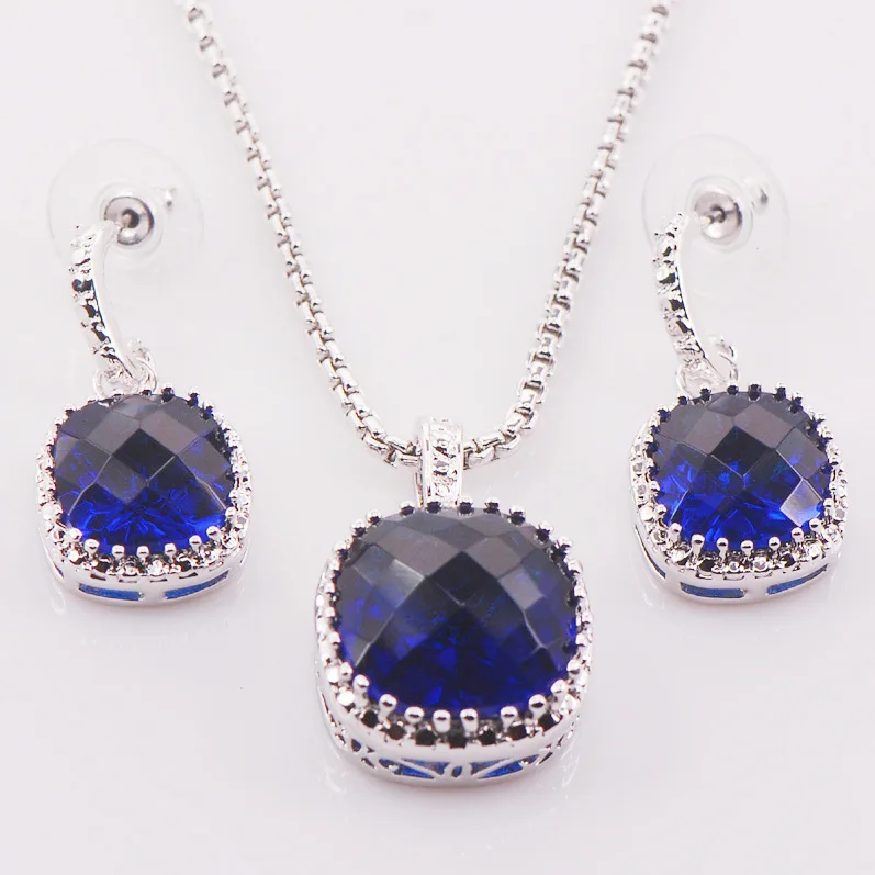 

New Blue Crystal Zircon Woman 925 Sterling Silver Crystal Pendant Earrings TT435