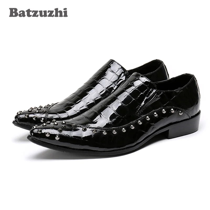 

Batzuzhi Luxury Handmade Men Shoes Black Men Leather Dress Shoes Slip on Studdes Fashion Office Suit Shoes Size 37-46 US5-US12