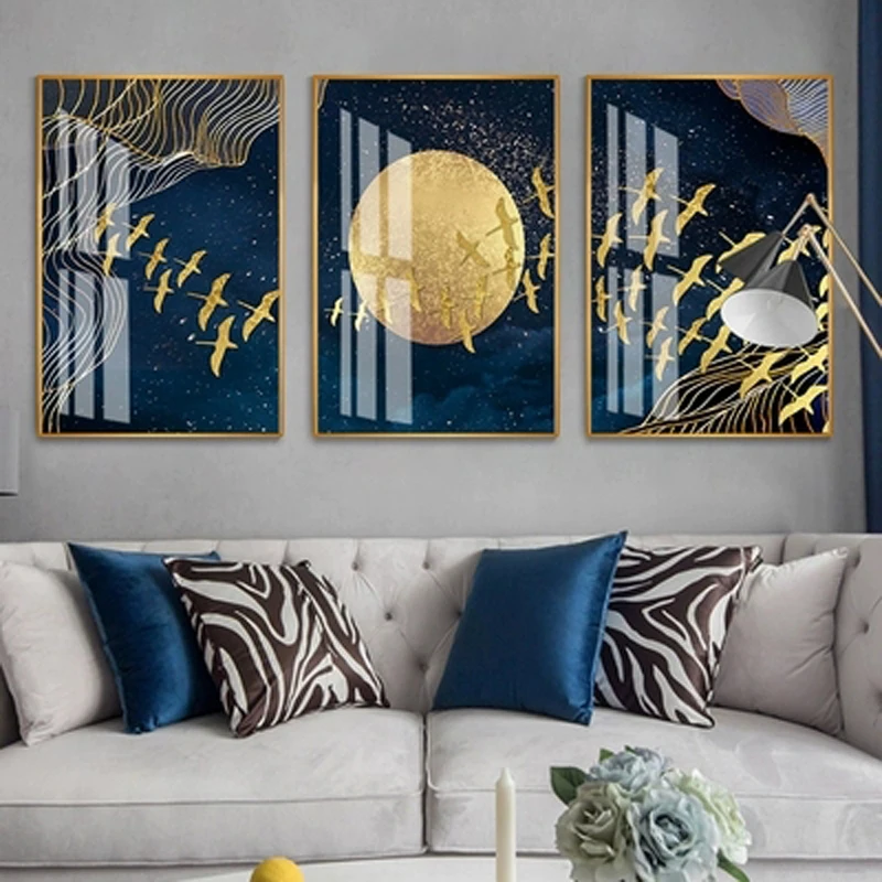 New!Modern Abstract Gold Foil Blue Gold Line Flying Bird Moon Living Room Nordic Decorative Painting Home Decor Wall Art Poster
New!Modern Abstract Gold Foil Blue Gold Line Flying Bird Moon Living Room Nordic Decorative Painting Home Decor Wall Art Poster