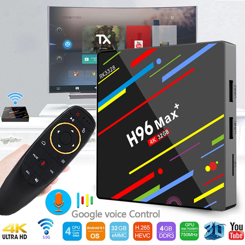 H96 MAX Plus Smart Android 8 1 ТВ коробка RK3328 4 ядра ГБ ОЗУ 32 Гб ПЗУ Wifi медиаплеер H.265 youtube googleplay