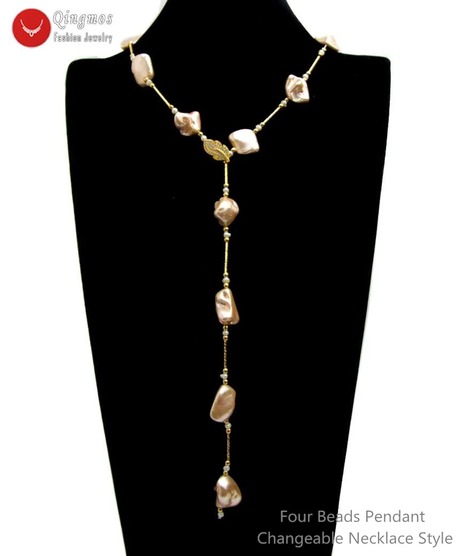 Фото Qingmos Модное Длинное ожерелье с жемчугом в виде морской раковины для женщин 15*20 мм