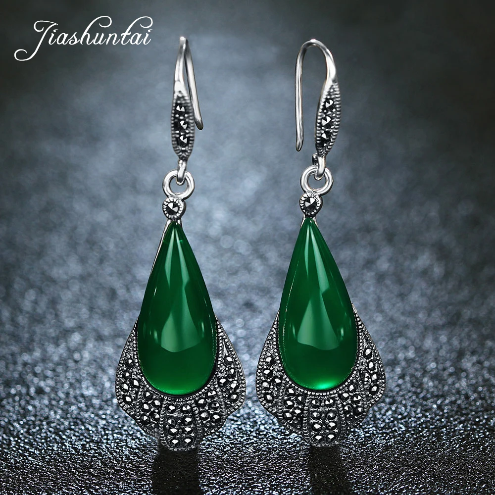 JIASHUNTAI Retro 100% 925 Sterling Silver Earrings For Women Vintage Natural Green Chalcedony Gemstone Earrings Jewelry
JIASHUNTAI Retro 100% 925 Sterling Silver Earrings For Women Vintage Natural Green Chalcedony Gemstone Earrings Jewelry