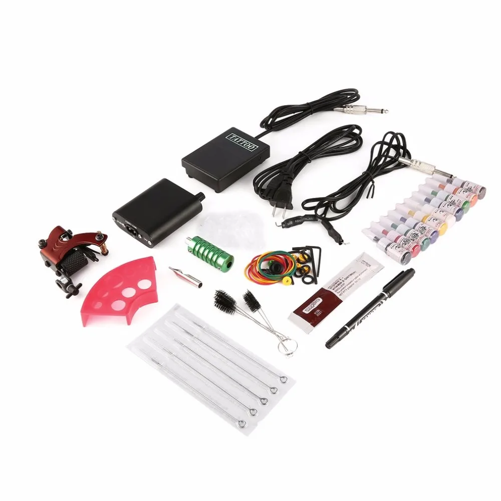 Complete Tattoo kits Pro Gun Machine Power Pedal 10 Color Ink Sets Power Supply Disposable Needle Grip Well Balanced US Plug
Complete Tattoo kits Pro Gun Machine Power Pedal 10 Color Ink Sets Power Supply Disposable Needle Grip Well Balanced US Plug