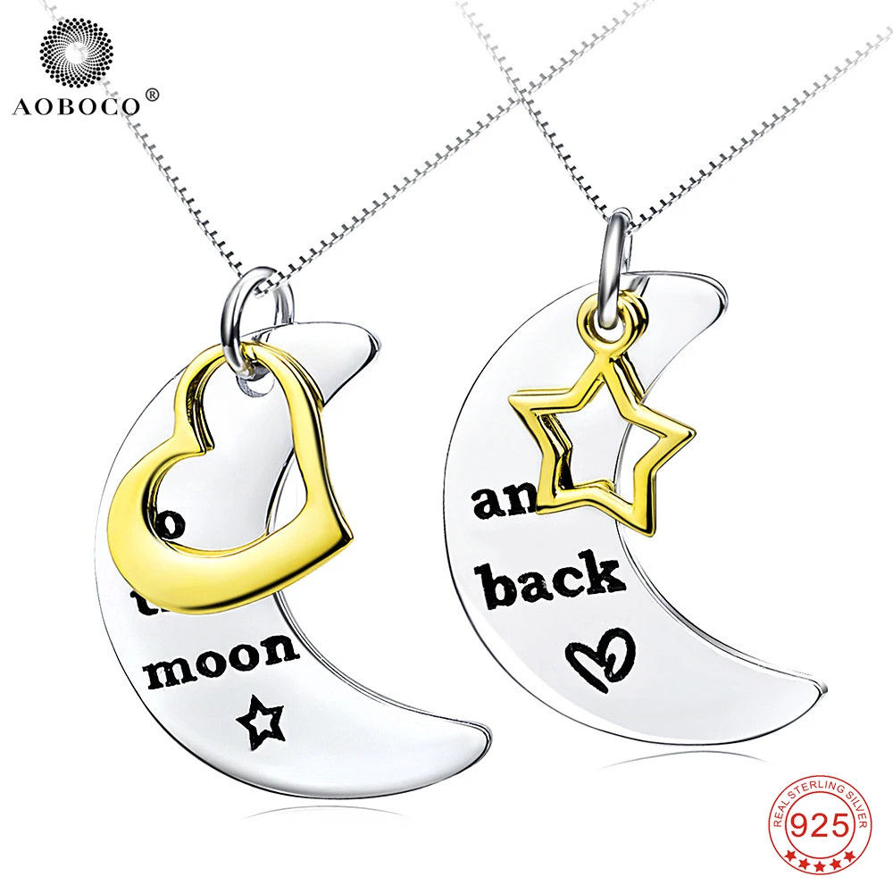 AOBOCO 925 Sterling Silver Gold Star and Heart Pendant Necklace I Love You to The Moon Back Lover Jewelry Moon Necklace GNX0396
AOBOCO 925 Sterling Silver Gold Star and Heart Pendant Necklace I Love You to The Moon Back Lover Jewelry Moon Necklace GNX0396