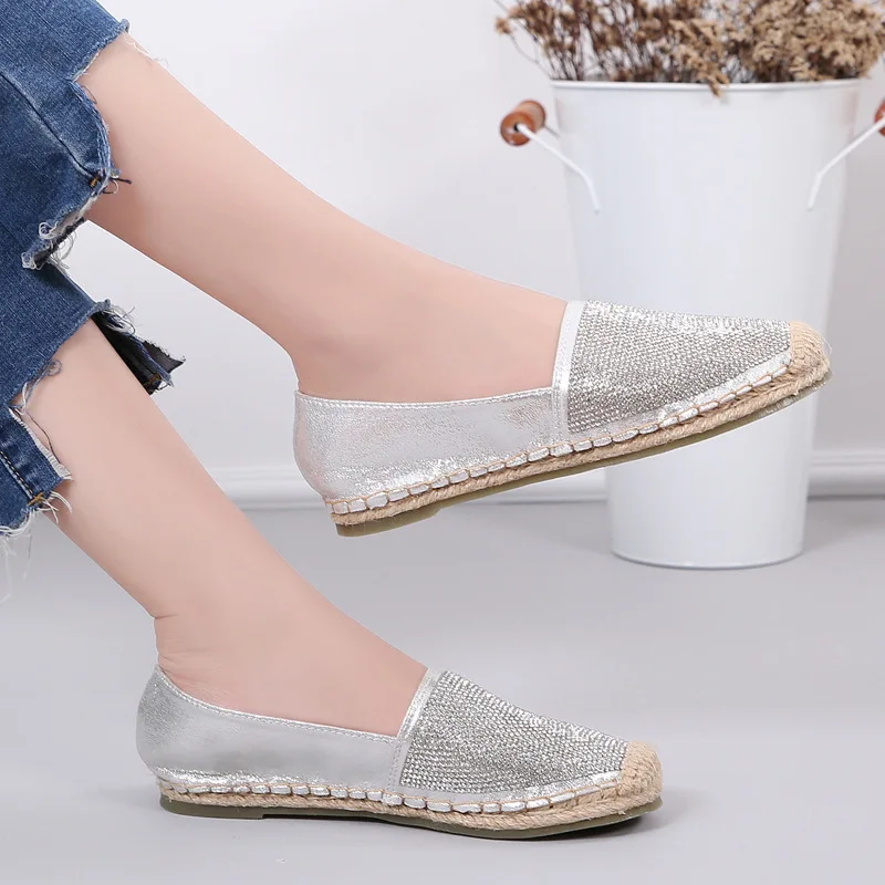 Эспадрильи женские на плоской подошве брендовые дизайнерские блестящие туфли из