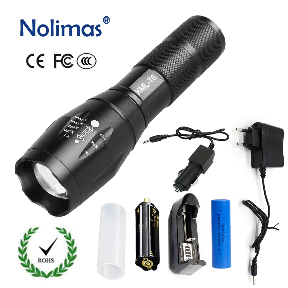 

4000LM LED Flashlight Torch 5 Modes Zoomable Tactical Powerful T6 18650 Rechargeable Flashlights XML Outdoor Camping Lanterna
