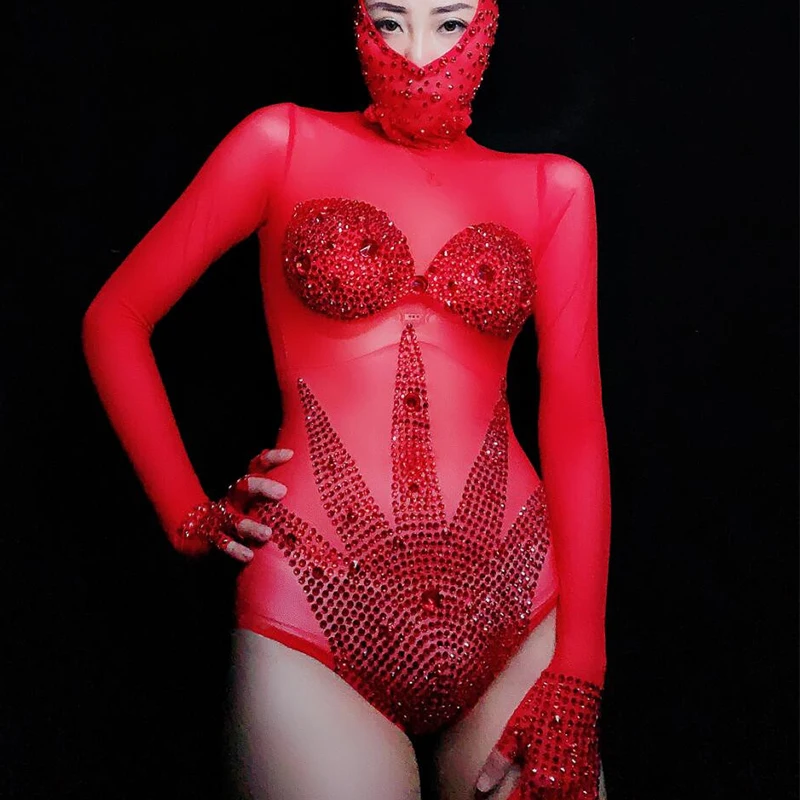 Sparkly Red Rhinestone Mesh Bodysuit Performance Dance Outfit Women Bar Dance Stage Party Sexy Costume Celebrate Dress DWY1381
Sparkly Red Rhinestone Mesh Bodysuit Performance Dance Outfit Women Bar Dance Stage Party Sexy Costume Celebrate Dress DWY1381