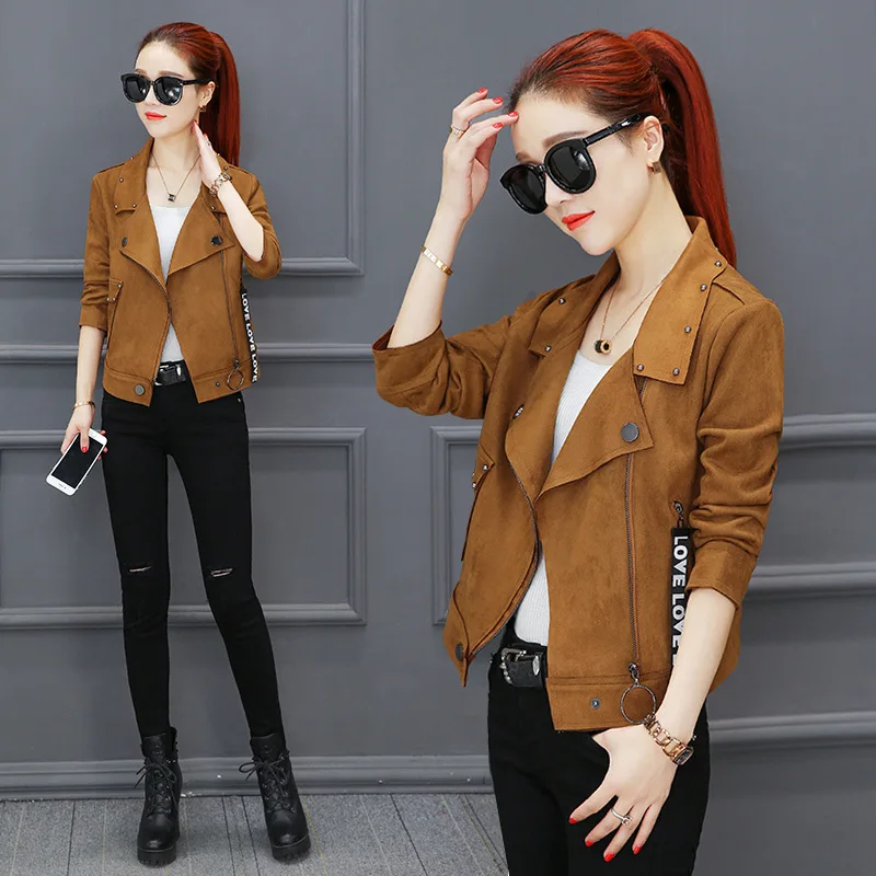 Women Leather suede faux leather jacket Women zipper belt moto jacket Cool streetwear ladies' leather jackets Spring coat
Women Leather suede faux leather jacket Women zipper belt moto jacket Cool streetwear ladies' leather jackets Spring coat