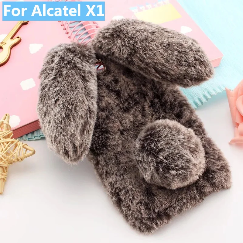 Чехол плюшевый кролик для Alcatel X1 милый мягкий меховой 3D-чехол из ТПУ с кроличьими