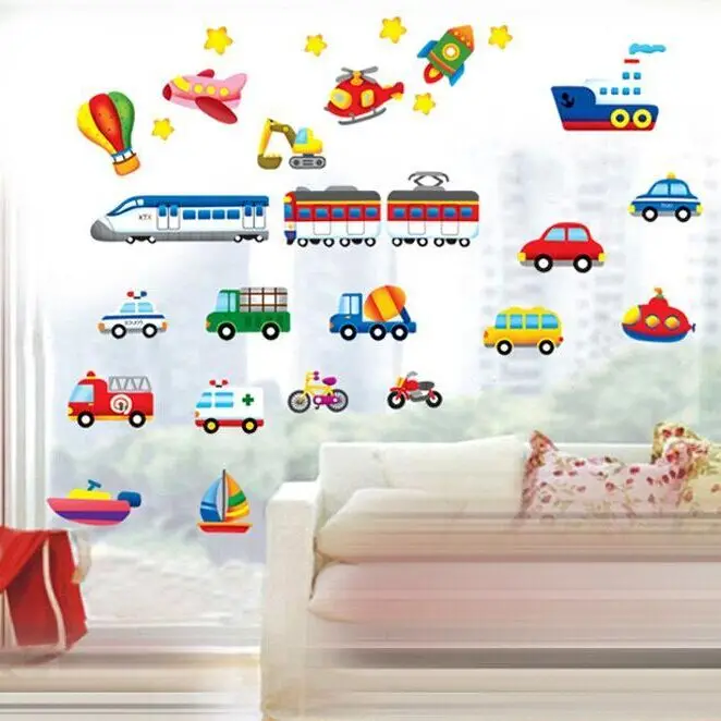 

Cartoon Trucks Tractors Cars Wall Stickers Kids Rooms Vehicles Wall Decals Art Poster Photo Wallpaper Home Decor Mural Decal