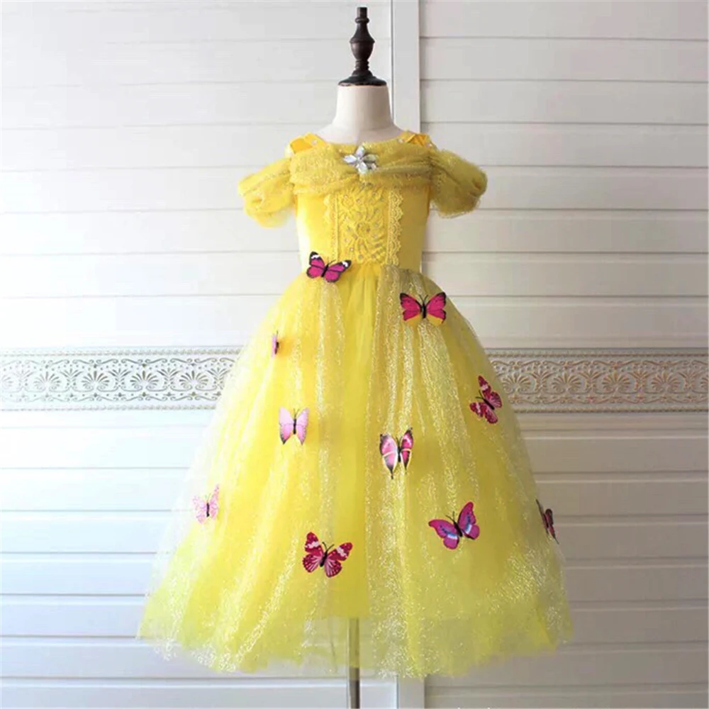 2018 платье Белль для девочек на день рождения с бабочками платья Fantasia Infantil Детские