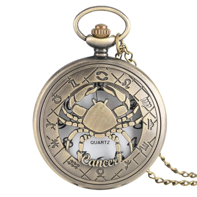 Классические карманные часы-брелок в ретро стиле с изображением рака двенадцати