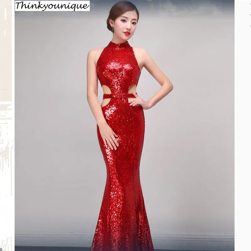 Женское длинное вечернее платье-русалка, с высоким воротником, TK800 
Женское длинное вечернее платье-русалка, с высоким воротником, TK800