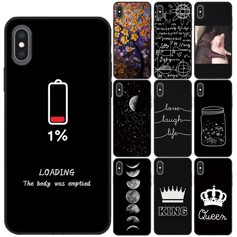 Мягкий чехол из ТПУ для iPhone 11 Pro XS MAX X XR 7 8 6S 6 Plus 5 5S SE KING QUEEN силиконовые черные