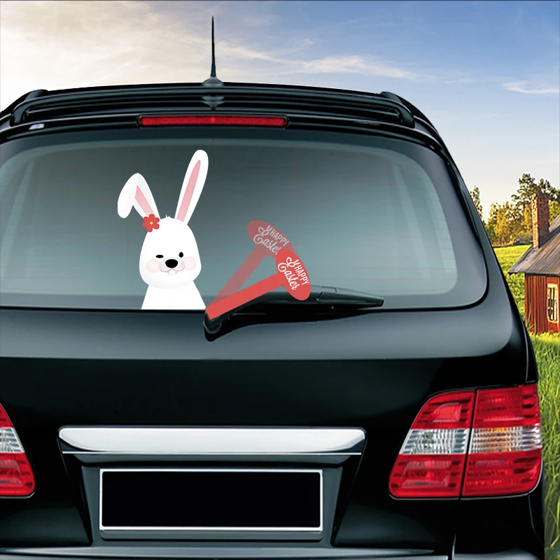 Easter Bunny Wearing a Flower Waving Wiper Decals PVC Car Styling Rear Window Sticker Windshield | Автомобили и мотоциклы
