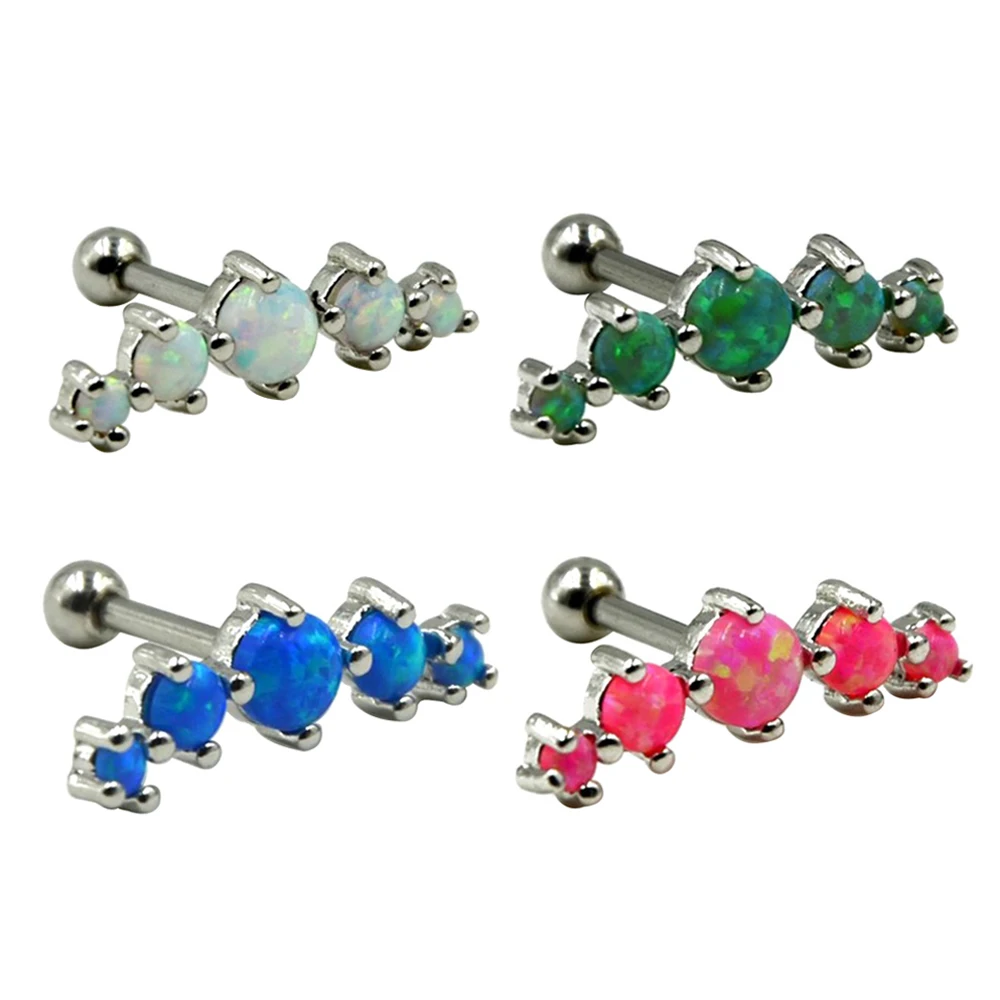 

4 Pieces 316L Surgical Steel Ear Cartilage Tragus Helix Piercing Prong Set 5 Opal Stone Earrings Fashion Charming Jewelry 16g