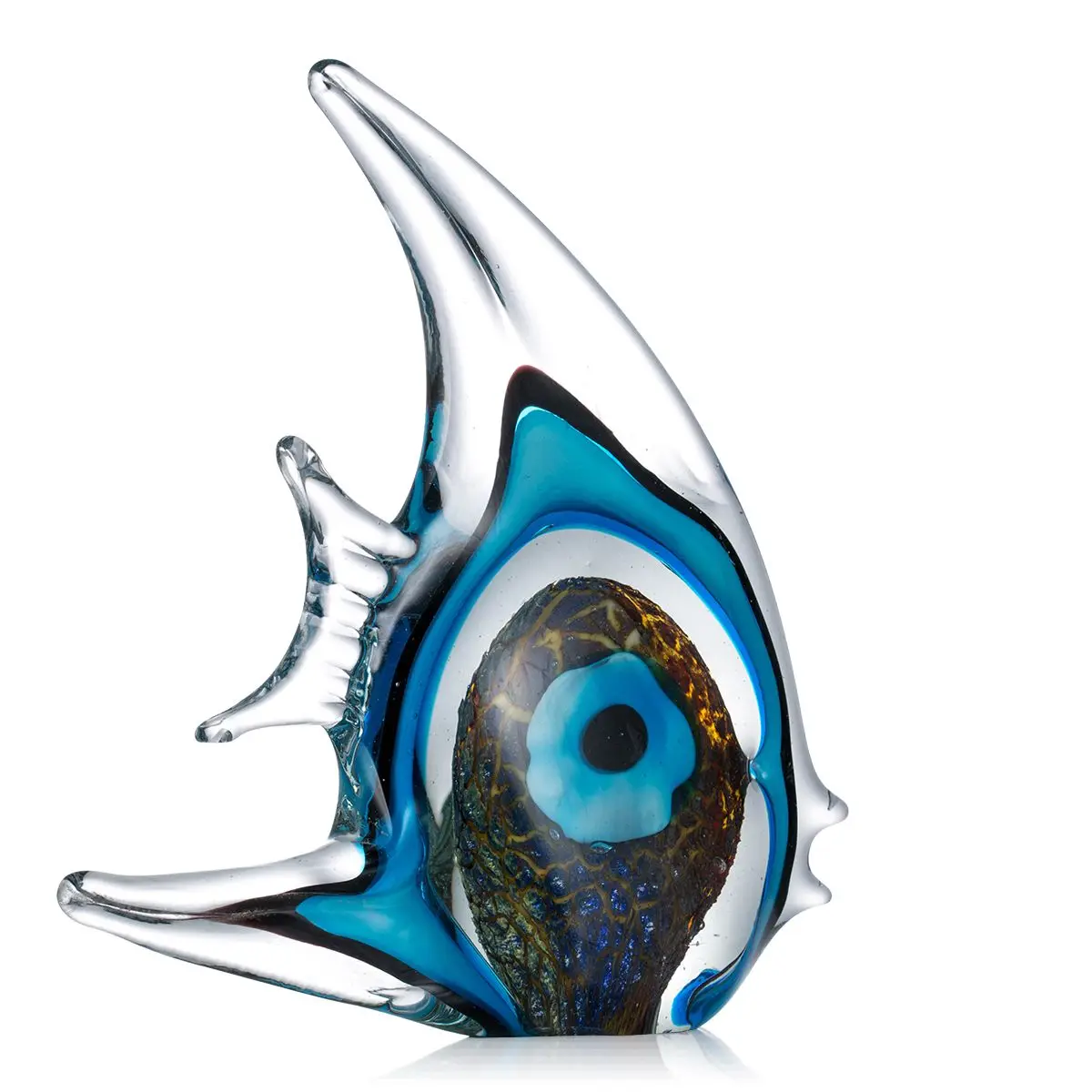 

Изысканная синяя полоса, скульптура тропической рыбы, ручная выдувная стеклянная скульптура, украшение для дома, стеклянная рыба, домашний ...