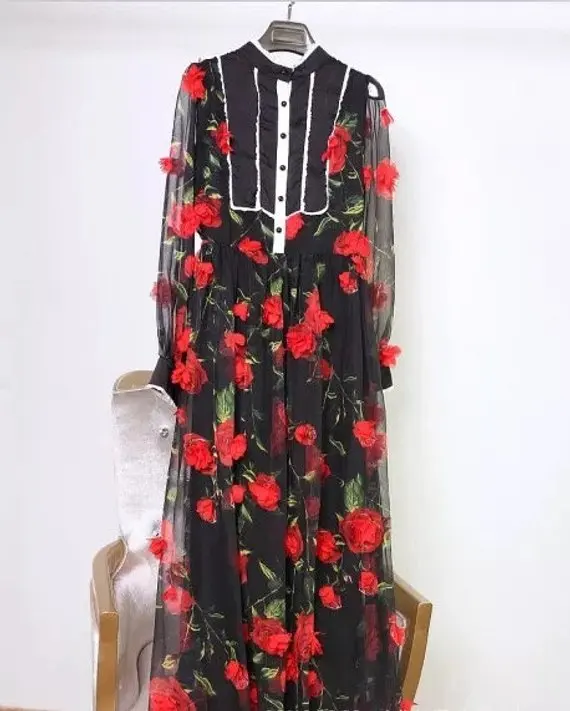 1 yard black chiffon fabric with 3D red rosette, 3D red rosette fabric, colorful printed chiffon lace fabric for bridal dress,
1 yard black chiffon fabric with 3D red rosette, 3D red rosette fabric, colorful printed chiffon lace fabric for bridal dress,