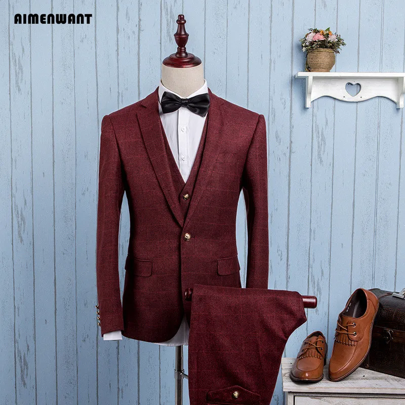 AIMENWANT 2018 New men's business gird suits gentleman prom suits uk gray plaid slim 3pcs wedding suits free shipping 3pcs sets
AIMENWANT 2018 New men's business gird suits gentleman prom suits uk gray plaid slim 3pcs wedding suits free shipping 3pcs sets
