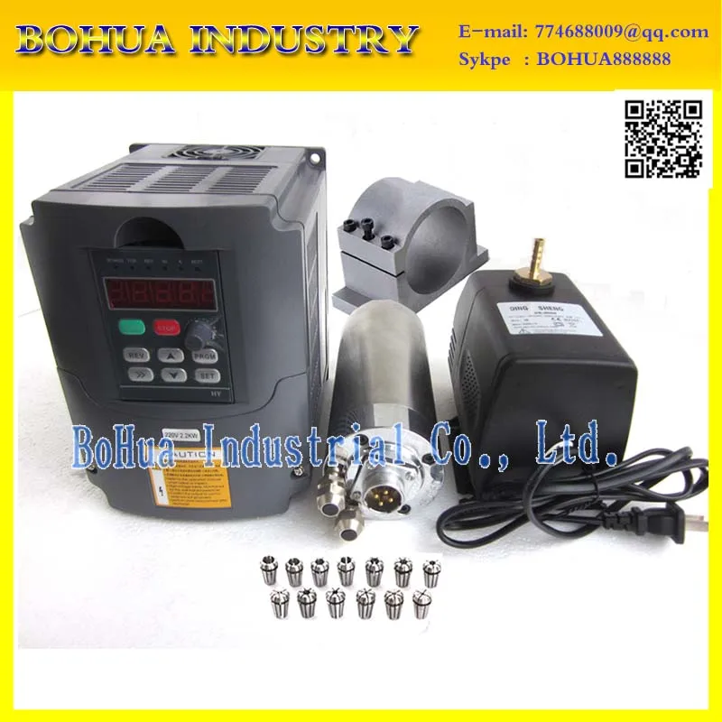 Water Cooled Spindle Kit 2.2KW CNC Milling Spindle Motor + 2.2KW VFD + 80mm clamp + water pump +13pcs ER20 for CNC Router
Water Cooled Spindle Kit 2.2KW CNC Milling Spindle Motor + 2.2KW VFD + 80mm clamp + water pump +13pcs ER20 for CNC Router