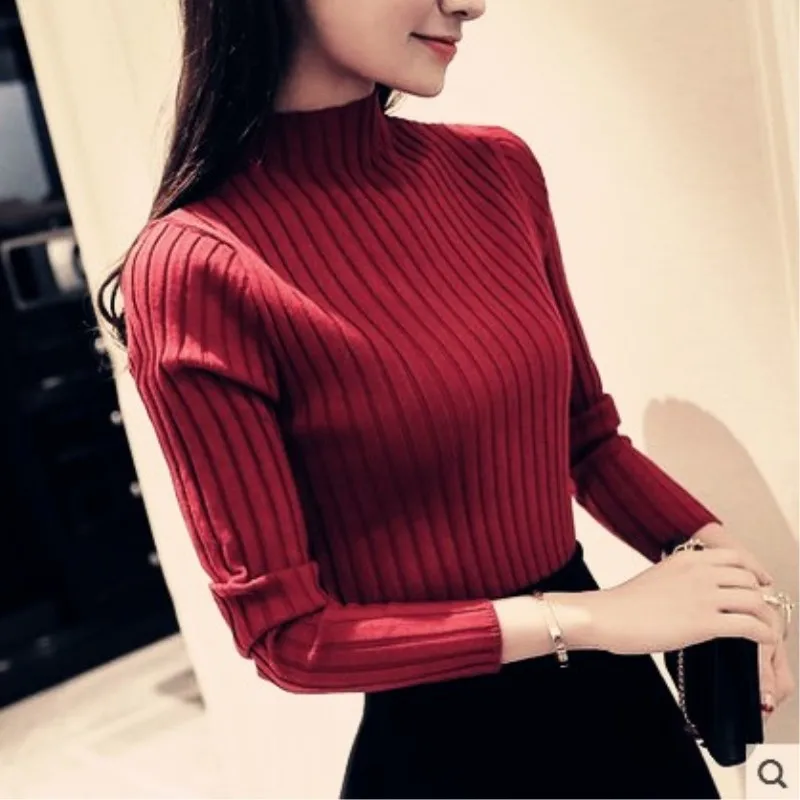 autumn and winter new Korean short paragraph a half turtleneck shirt female long-sleeved thick head Slim thin knit sweater | Женская