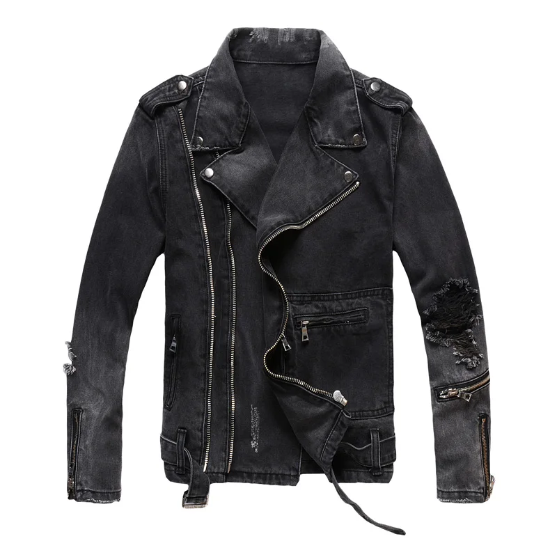 Fashion Streetwear Men Jacket Zippers Decoration Black Destroyed Ripped Denim Jackets Men Punk Coats Hip Hop Biker Jacket Homme
Fashion Streetwear Men Jacket Zippers Decoration Black Destroyed Ripped Denim Jackets Men Punk Coats Hip Hop Biker Jacket Homme