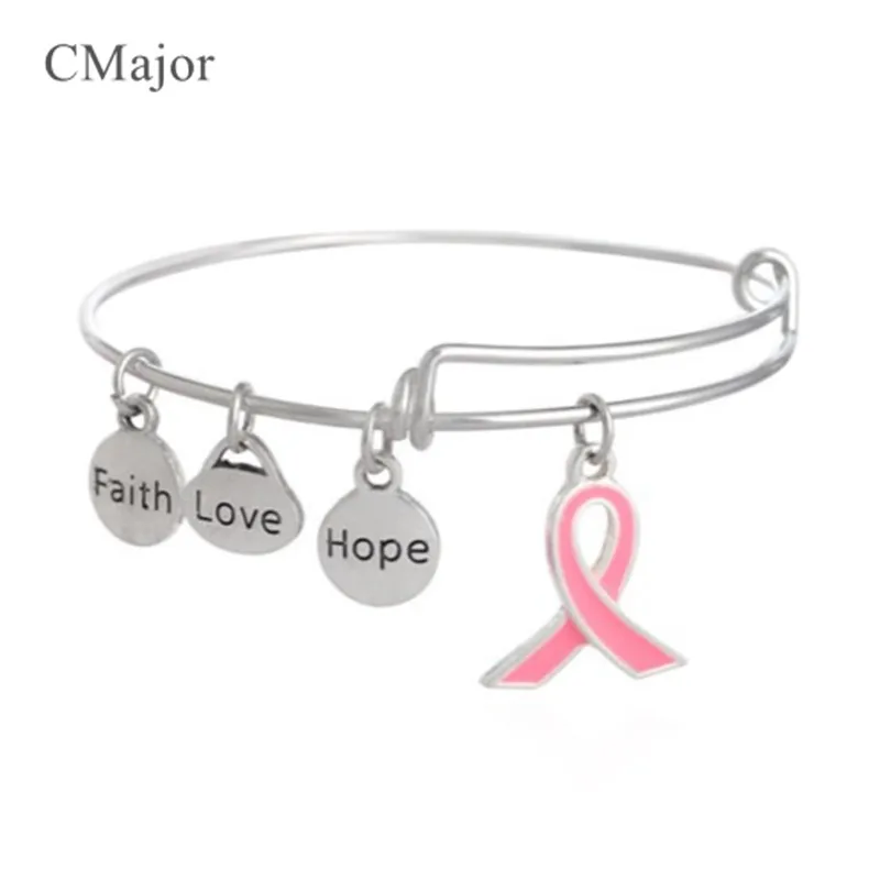 CMajor Hope/Love/Faith Breast Cancer Awareness Pink Ribbon Charm bracelets & bangles Pink Rinbbon Jewelry Wholesale
CMajor Hope/Love/Faith Breast Cancer Awareness Pink Ribbon Charm bracelets & bangles Pink Rinbbon Jewelry Wholesale