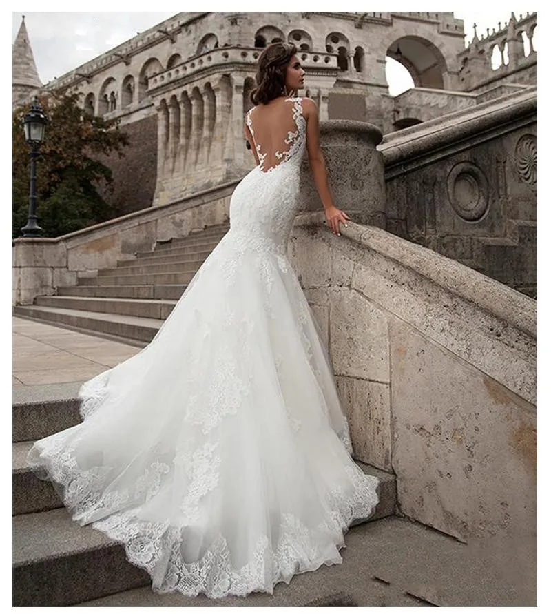 vestido de festa longo Mermaid Wedding Dress Sexy Illusion Back Vestido de Noiva Appliques Lace Formal Bridal Wedding Gown
vestido de festa longo Mermaid Wedding Dress Sexy Illusion Back Vestido de Noiva Appliques Lace Formal Bridal Wedding Gown