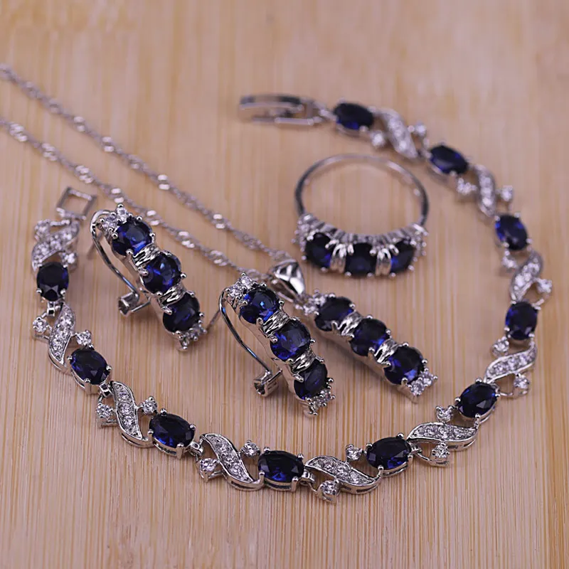 Natural Silver Color Costume Jewelry Set Hoop Earrings/Pendant/Necklace/Rings/Bracelet Set Blue Stone White Cubic Zirconia Set
Natural Silver Color Costume Jewelry Set Hoop Earrings/Pendant/Necklace/Rings/Bracelet Set Blue Stone White Cubic Zirconia Set