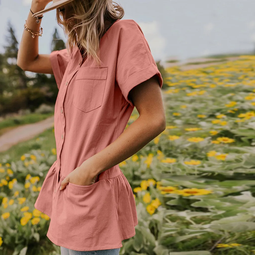 Blouses Summer Fashion Sweetis Solid Short Sleeve Button Loose Casual Women Blouse Shirt Tops Plus Size Ruffed Basic Blusas 6.17
Blouses Summer Fashion Sweetis Solid Short Sleeve Button Loose Casual Women Blouse Shirt Tops Plus Size Ruffed Basic Blusas 6.17