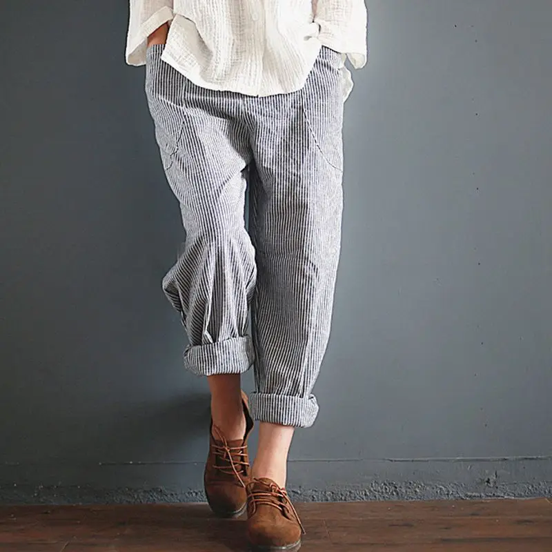 Women Elastic Waist Striped Pockets Loose Cotton Linen Long Harem Pants Casual Overalls Trousers Black XL
Women Elastic Waist Striped Pockets Loose Cotton Linen Long Harem Pants Casual Overalls Trousers Black XL