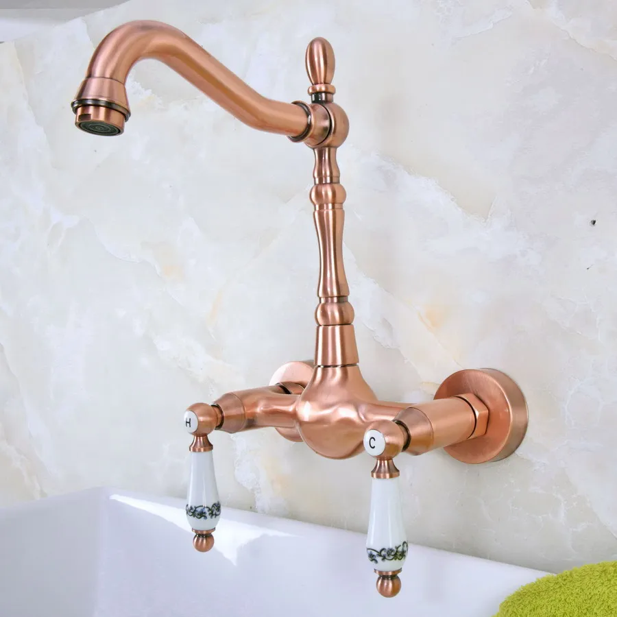 Antique Red Copper Brass Bathroom Kitchen Sink Faucet Mixer Tap Swivel Spout Wall Mounted Dual Ceramic Levers Handles mnf952
Antique Red Copper Brass Bathroom Kitchen Sink Faucet Mixer Tap Swivel Spout Wall Mounted Dual Ceramic Levers Handles mnf952