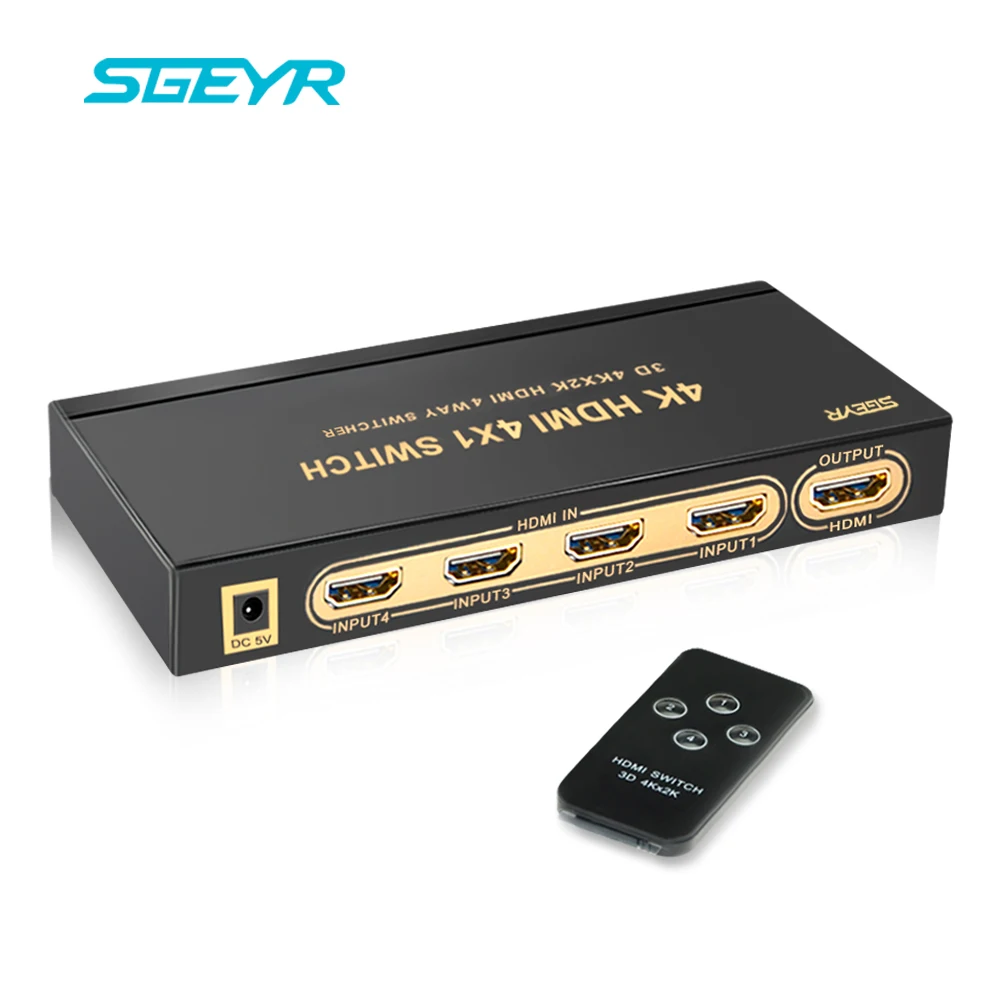 SGEYR 4x1 HDMI Switch 4Kx2K Powered 4 Port Switcher with IR Remote Control Support 1.4 3D&1080P Input 1 Output | Электроника