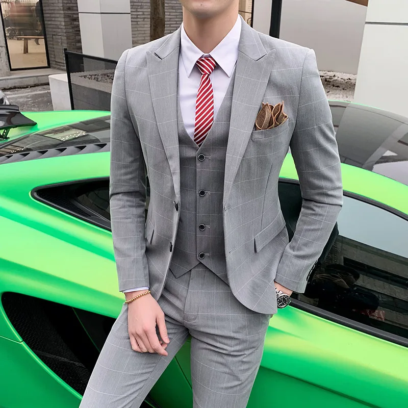 Spring and autumn new suit men's plaid business casual suit three-piece suit (jacket + pants + vest) wedding dress
Spring and autumn new suit men's plaid business casual suit three-piece suit (jacket + pants + vest) wedding dress