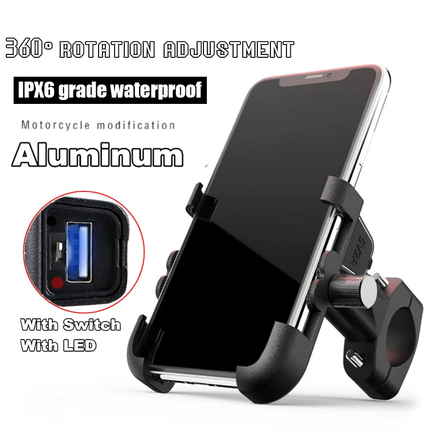 Universal Motorcycle Phone Holder Handlebar Bracket With 2A LED USB Quick Charger Aluminum Alloy for 4-6 inch Phone
Universal Motorcycle Phone Holder Handlebar Bracket With 2A LED USB Quick Charger Aluminum Alloy for 4-6 inch Phone