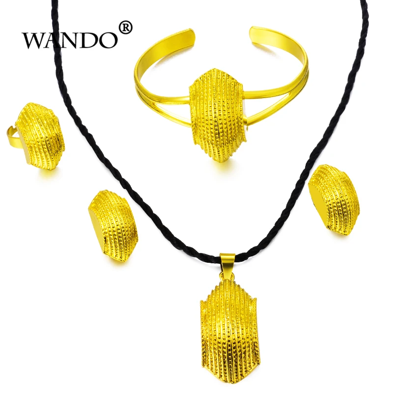 

WANDO 24K Gold Color DUBAI Nigeria Wedding Jewelry Set Necklace/Pendant/Earring/Ring/Bangle African/Eritrea gril gift WS50