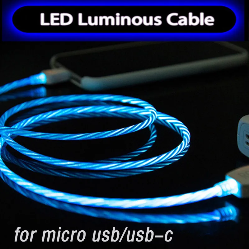 Светодиодный светящийся зарядный кабель USB C Usbc Kabel для Xiaomi Mi 9 Pro 5G Redmi 8 8A Samsung Galaxy A8s
