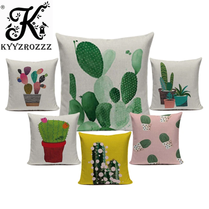 

Watercolor Cushion Cover Home&Car Decor Pillowcase Yellow Throw Cactus Pillows Home Decorative Cushion Cover Housse De Coussin