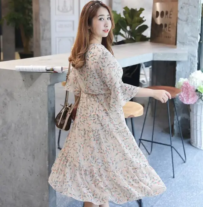 women's spring summer plus size chiffon dress lady's sexy flower print long dress XL~4XL tb086