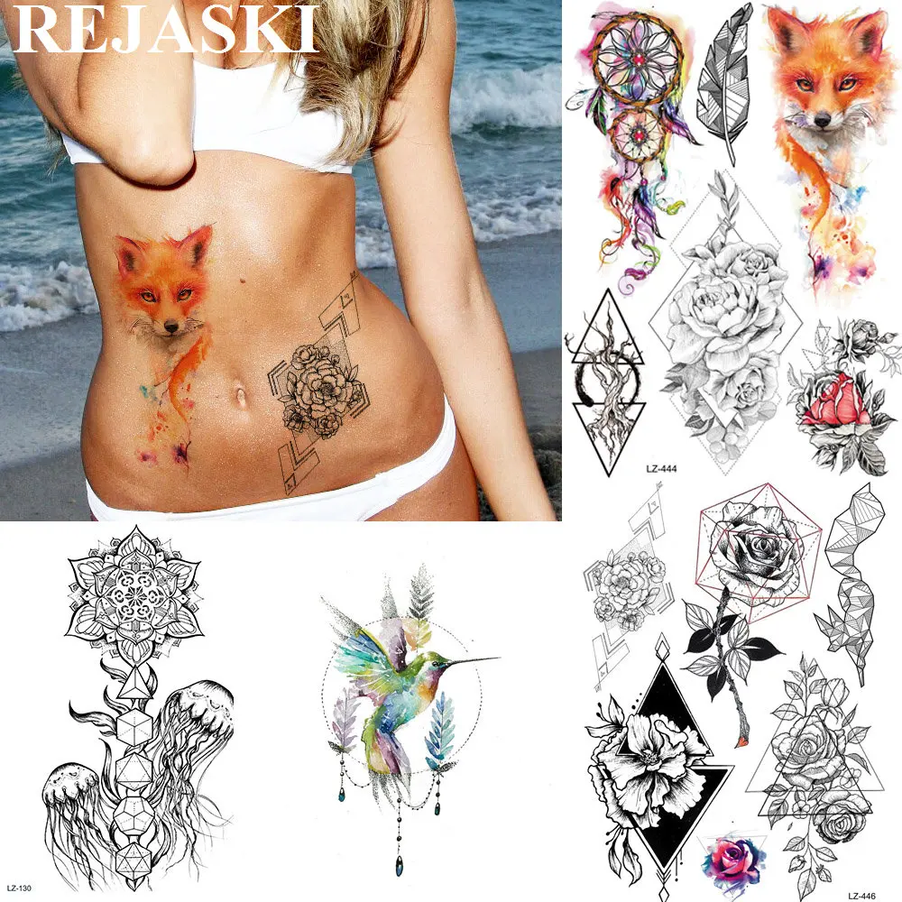 REJASKI Dream Catcher Feather Fox Rose Flower Temporary Tattoos Sticker Feather Fake Tatoos For Women Art Wrist Custom Tattoo
REJASKI Dream Catcher Feather Fox Rose Flower Temporary Tattoos Sticker Feather Fake Tatoos For Women Art Wrist Custom Tattoo