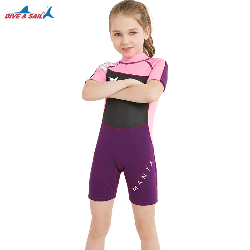 Kids 2.5MM Girls Neoprene Swimsuit Baby Wetsuits Snorkeling Surfing Rash Guards Children's Swimwear Short Sleeve Diving Suits | Спорт и