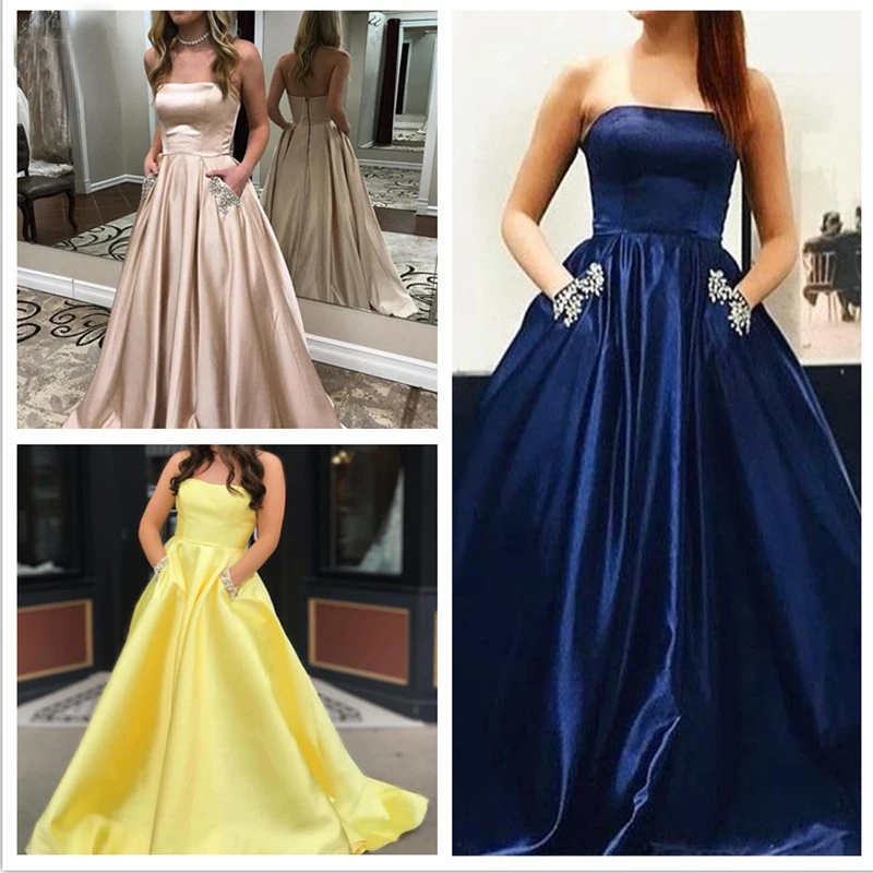 Long Evening Dresses New Poket With Crystal Pocket A Line Strapless Formal Dress Evening Party Gowns Robe De Soiree
Long Evening Dresses New Poket With Crystal Pocket A Line Strapless Formal Dress Evening Party Gowns Robe De Soiree