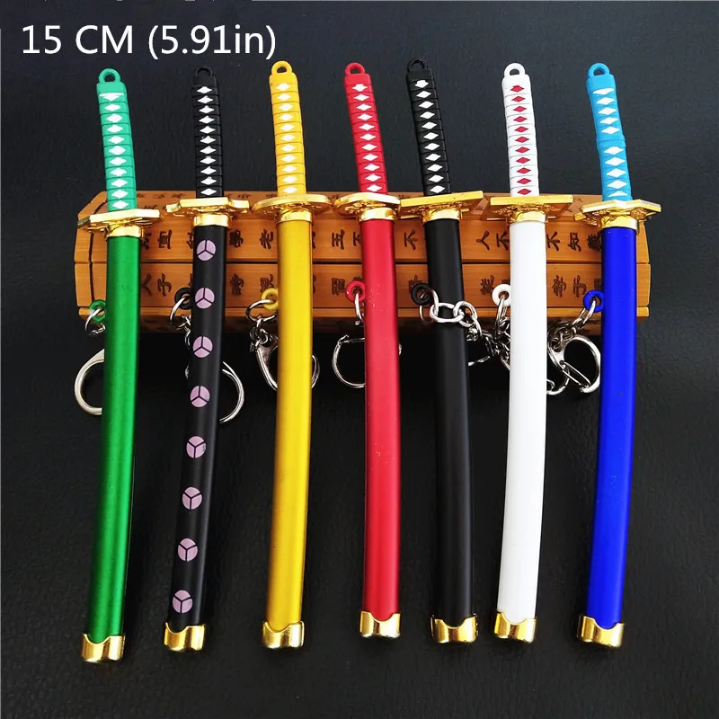 

One Pcs Keychain Roronoa Zoro Sword Metal Keyring llaveros Key Chain Buckle With Toolholder Scabbard Katana Sabre Toy Gifts