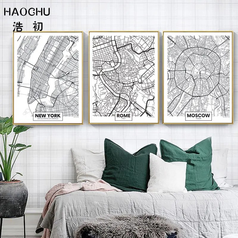 Фото HAOCHU Nordic искусство плакат и абстрактные картины эскиз Карта - купить