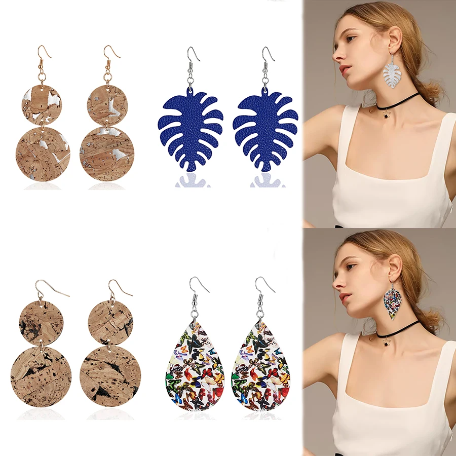 Женские серьги подвески Belleper Boho из искусственной кожи с каплевидными листьями