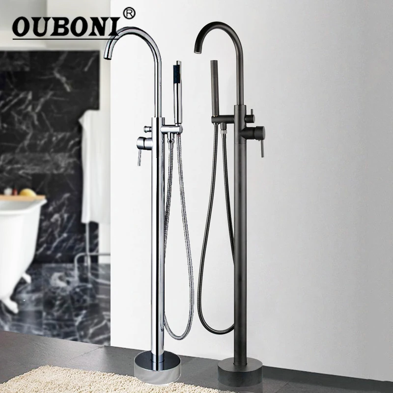 OUBONI Free Standing Black Bathtub Bathroom Faucet Chrome Polish Shower Bath Mount Floor Bathtub Faucet Mixer with Hand Shower
OUBONI Free Standing Black Bathtub Bathroom Faucet Chrome Polish Shower Bath Mount Floor Bathtub Faucet Mixer with Hand Shower